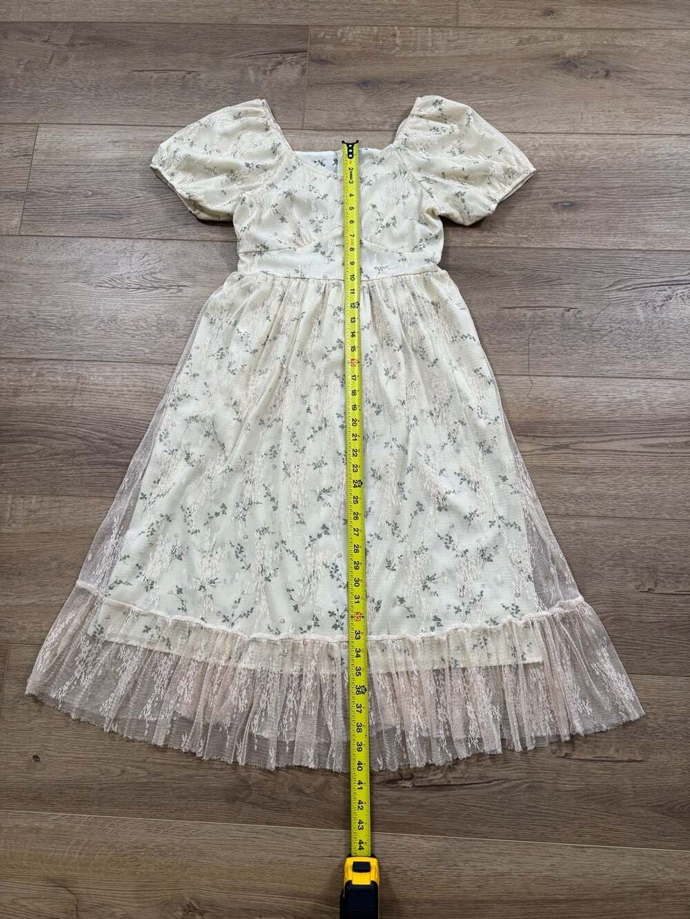 HELLO SS Floral Lace Overlay Puff Sleeve Midi Dress Size M Cottagecore - Picture 6 of 12